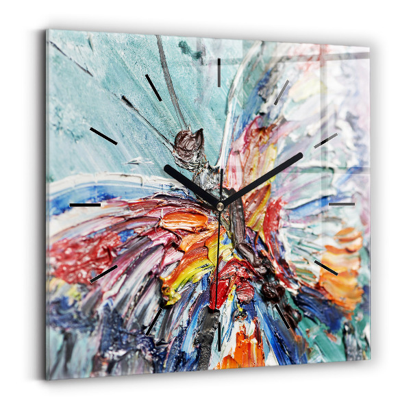 Square glass wall clock Fragment of oil art