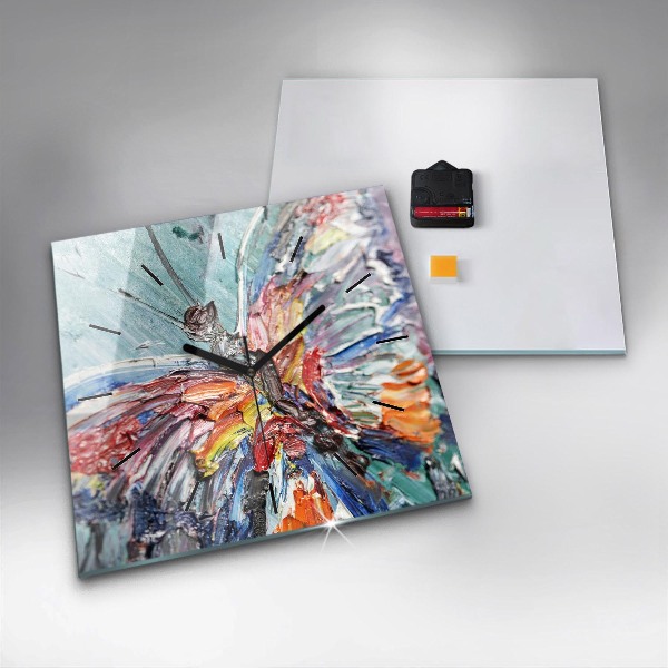 Square glass wall clock Fragment of oil art