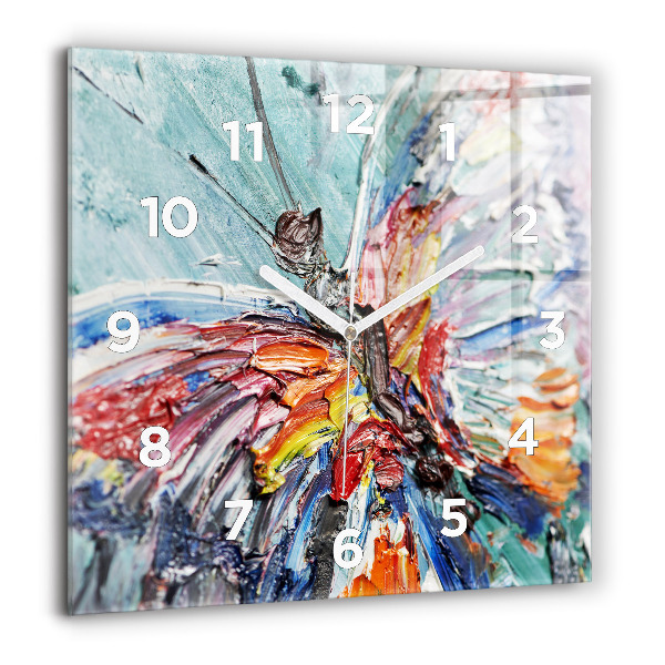Square glass wall clock Fragment of oil art