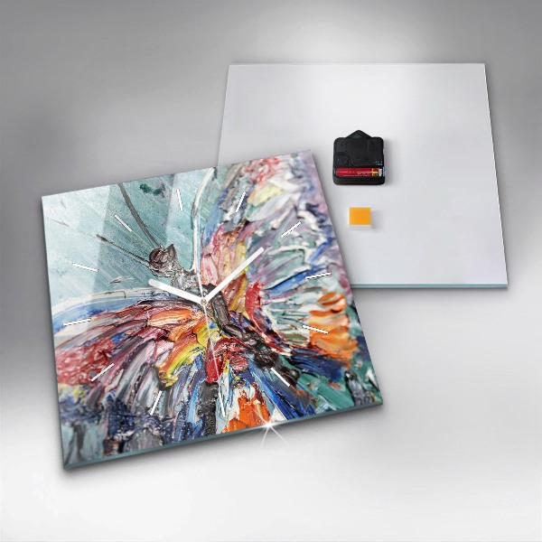 Square glass wall clock Fragment of oil art