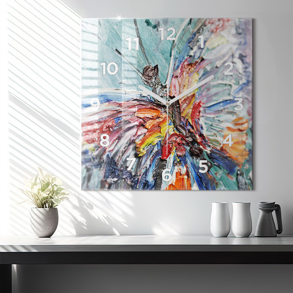 Square glass wall clock Fragment of oil art