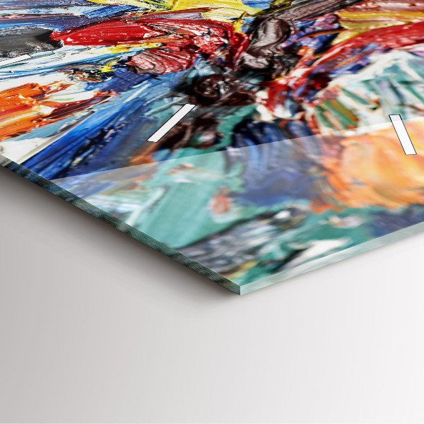 Square glass wall clock Fragment of oil art