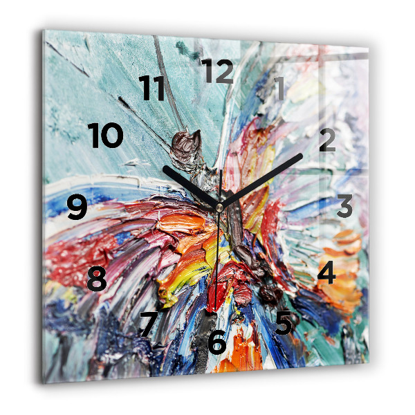 Square glass wall clock Fragment of oil art