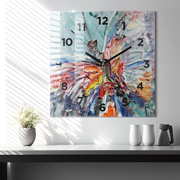 Square glass wall clock Fragment of oil art