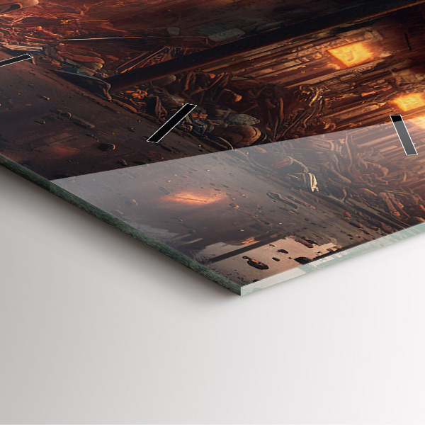Square glass wall clock Apocalyptic building