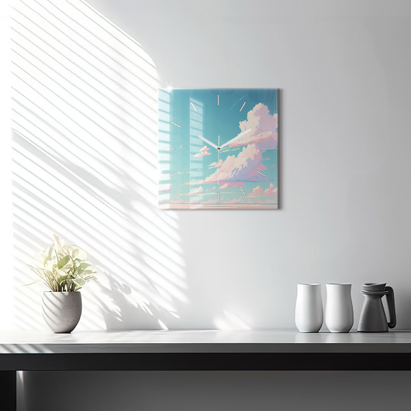 Square glass wall clock Pastel color of the sky