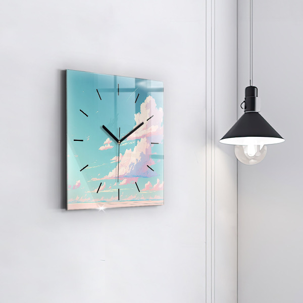 Square glass wall clock Pastel color of the sky