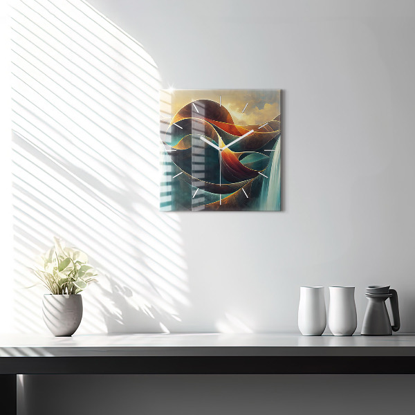 Square glass wall clock Flowing Waterfall