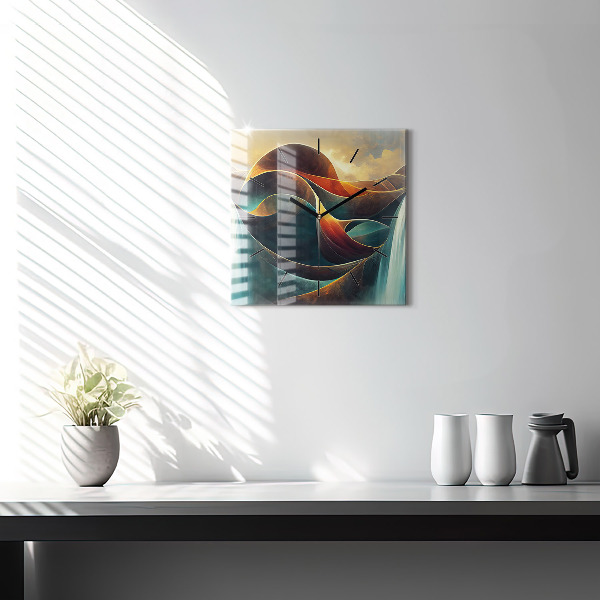 Square glass wall clock Flowing Waterfall