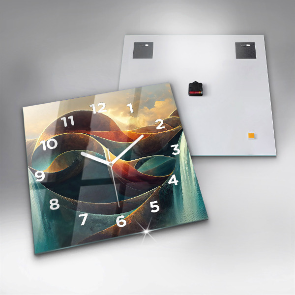Square glass wall clock Flowing Waterfall