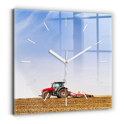 Square glass wall clock Farmer on a tractor