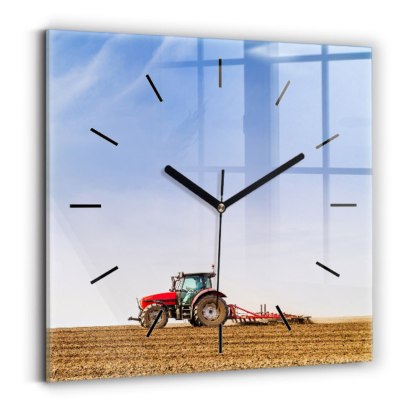 Square glass wall clock Farmer on a tractor