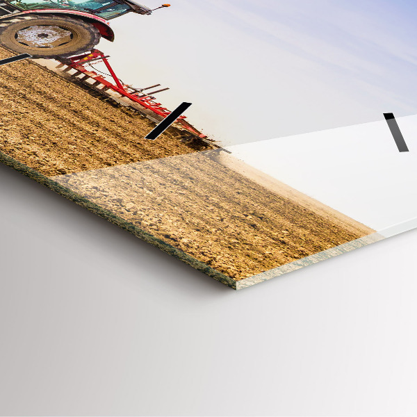 Square glass wall clock Farmer on a tractor