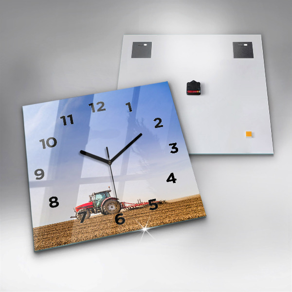Square glass wall clock Farmer on a tractor