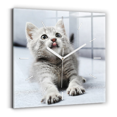 Square glass wall clock Cat on the couch