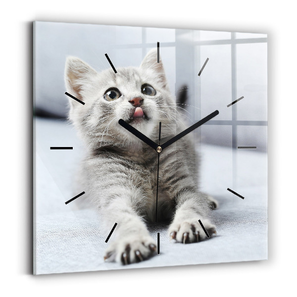 Square glass wall clock Cat on the couch