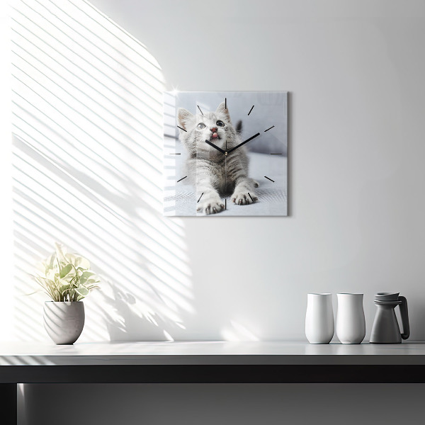 Square glass wall clock Cat on the couch