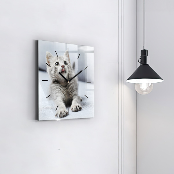 Square glass wall clock Cat on the couch