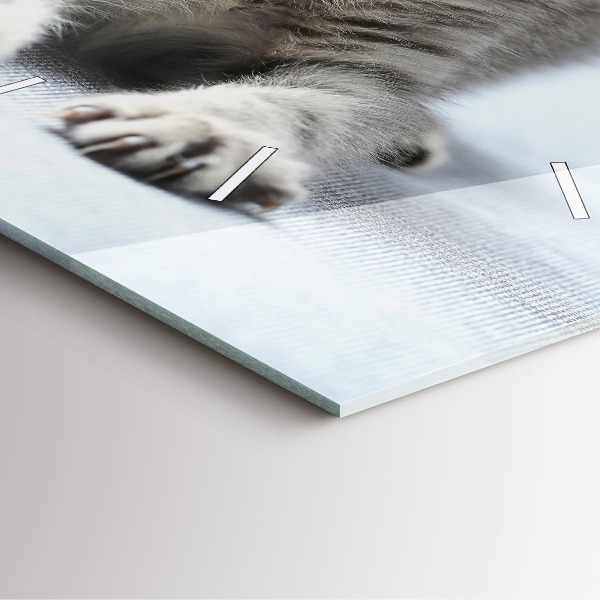 Square glass wall clock Cat on the couch