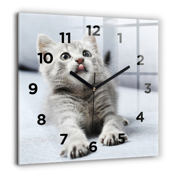 Square glass wall clock Cat on the couch