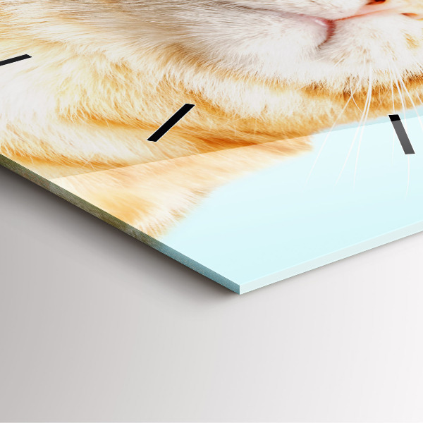 Square glass wall clock Funny cat with glasses