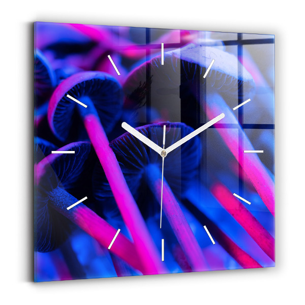 Square glass wall clock Magic colorful mushrooms