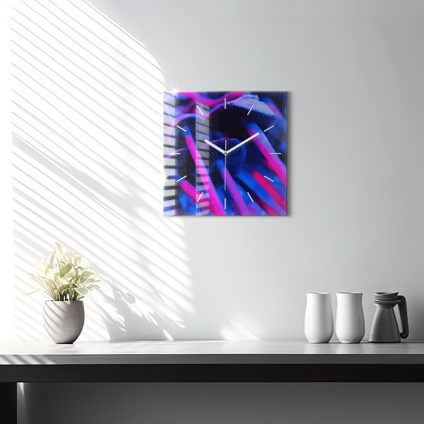 Square glass wall clock Magic colorful mushrooms