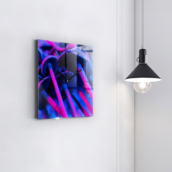 Square glass wall clock Magic colorful mushrooms