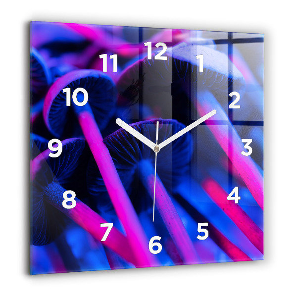 Square glass wall clock Magic colorful mushrooms