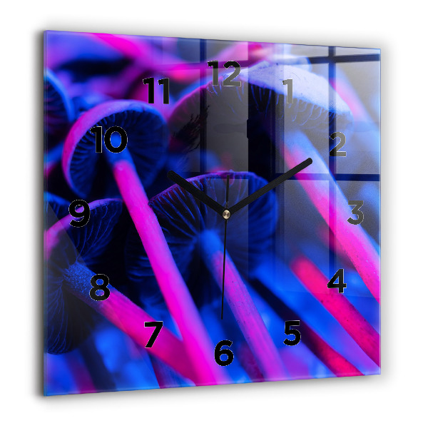 Square glass wall clock Magic colorful mushrooms