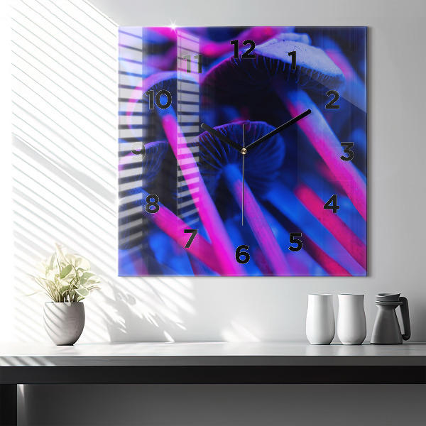 Square glass wall clock Magic colorful mushrooms