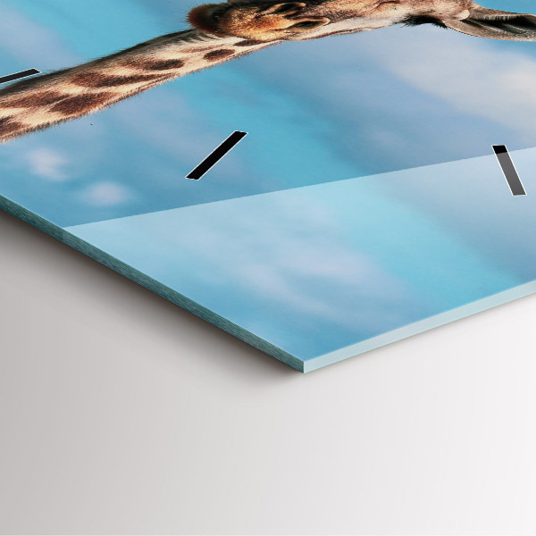 Square glass wall clock Giraffe head against the sky