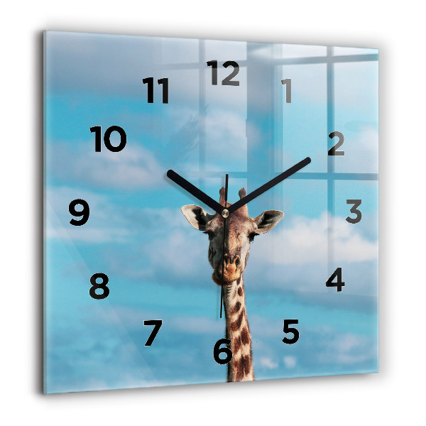 Square glass wall clock Giraffe head against the sky