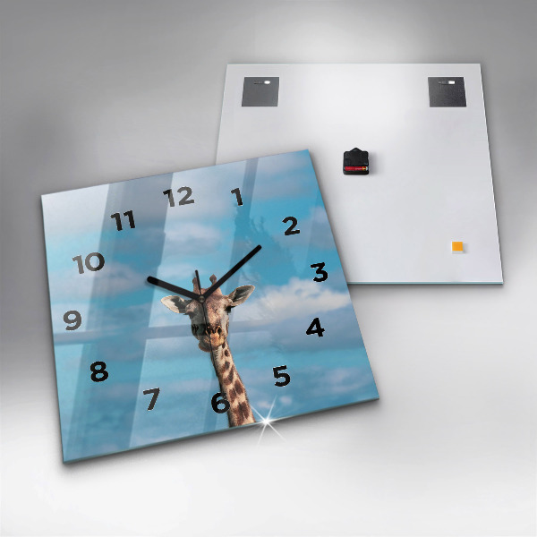 Square glass wall clock Giraffe head against the sky