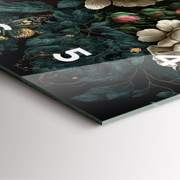 Square glass wall clock Flower and golden butterflies