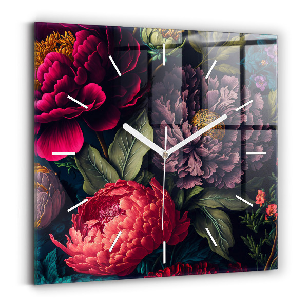 Square glass wall clock Vintage flower bouquet