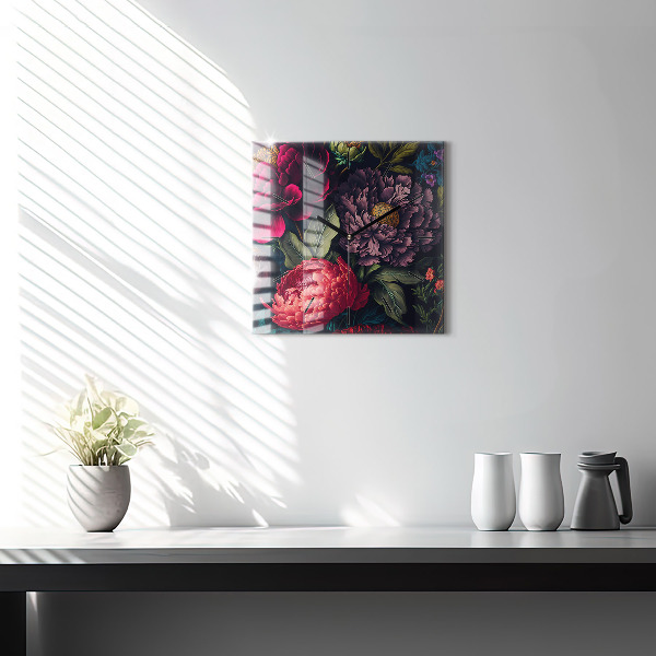 Square glass wall clock Vintage flower bouquet