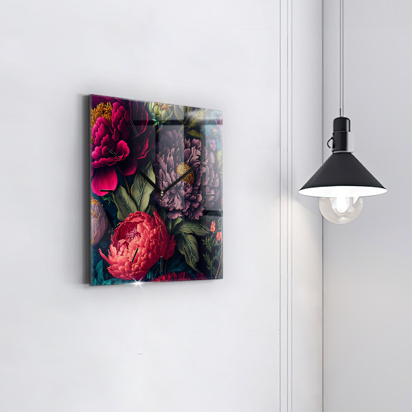 Square glass wall clock Vintage flower bouquet