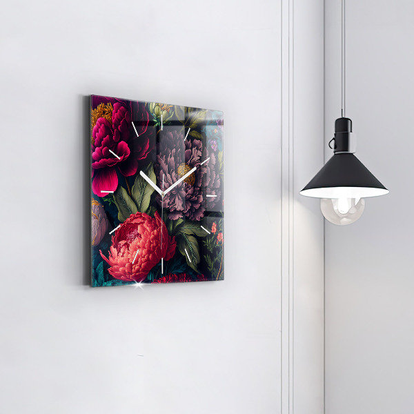 Square glass wall clock Vintage flower bouquet