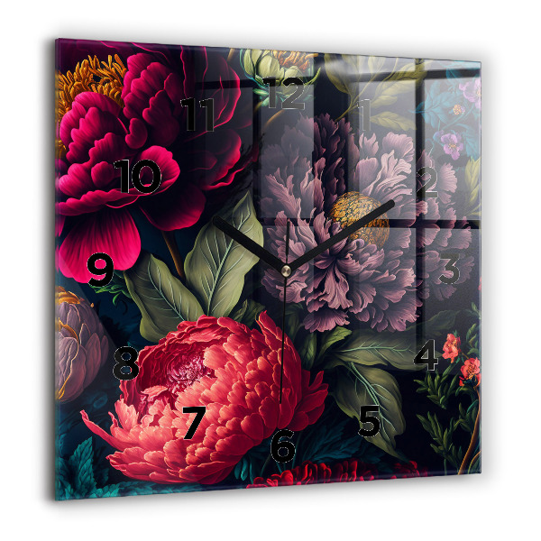 Square glass wall clock Vintage flower bouquet