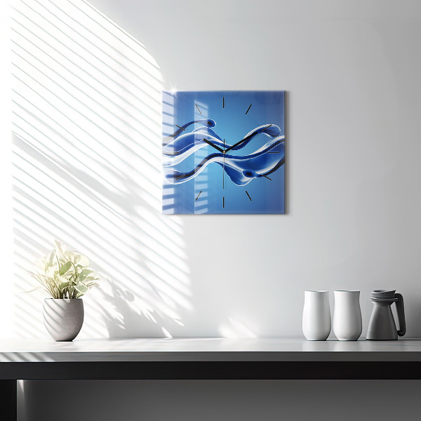 Square glass wall clock Liquid abstraction