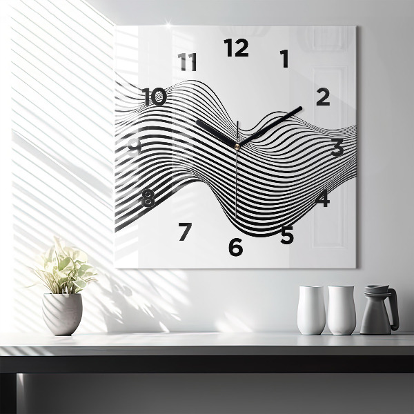 Square glass wall clock Black and white art