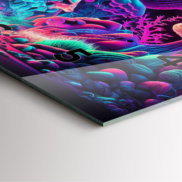 Square glass wall clock Neon mushrooms