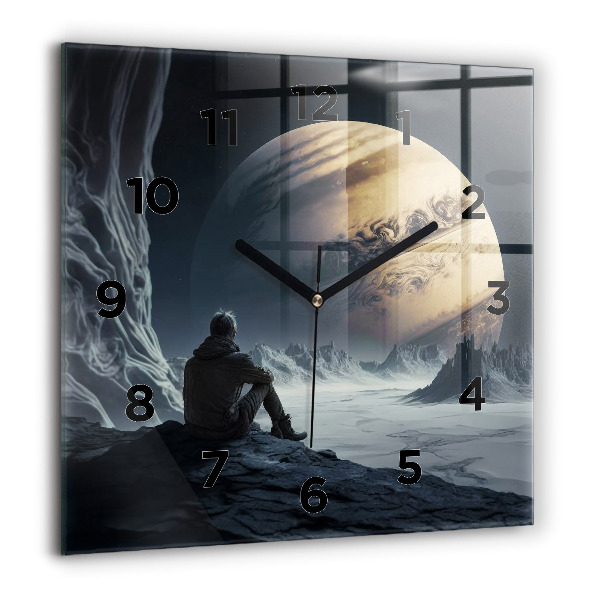 Square glass wall clock Man in front of the moon