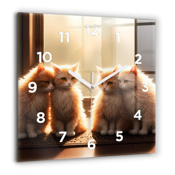 Square glass wall clock Four Kittens in the Sun
