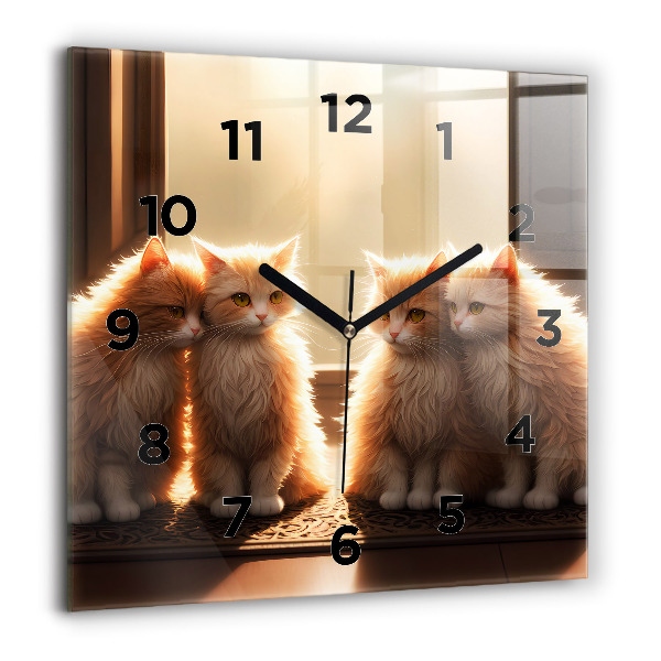 Square glass wall clock Four Kittens in the Sun