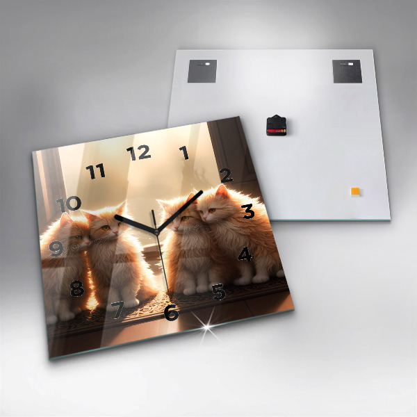Square glass wall clock Four Kittens in the Sun