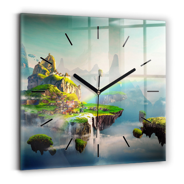Square glass wall clock Chinese fantasy