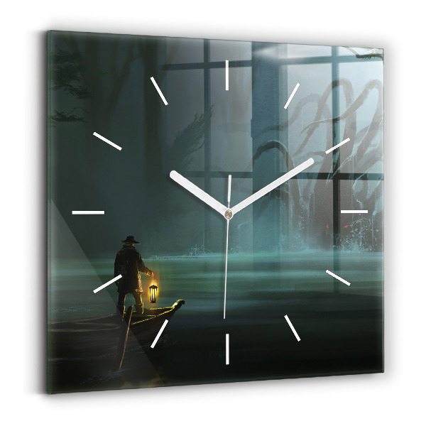 Square glass wall clock Man and Monster in the Swamp