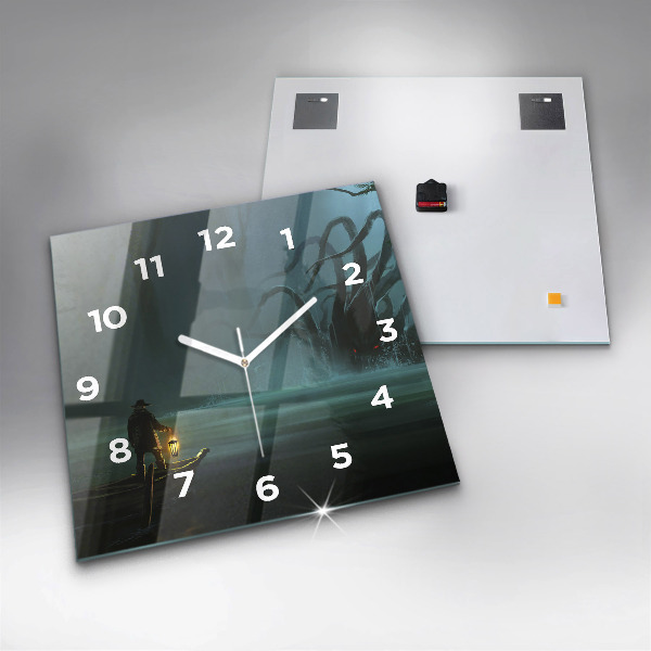 Square glass wall clock Man and Monster in the Swamp